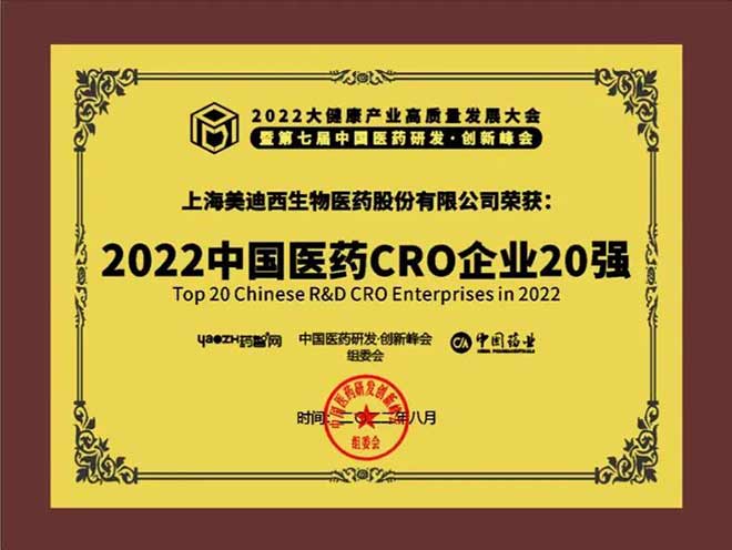 2022中國醫藥CRO企業20強